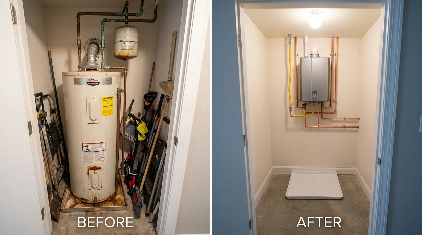 Tank water heater versus wall-mounted tankless unit comparison for Orange City, FL homeowners